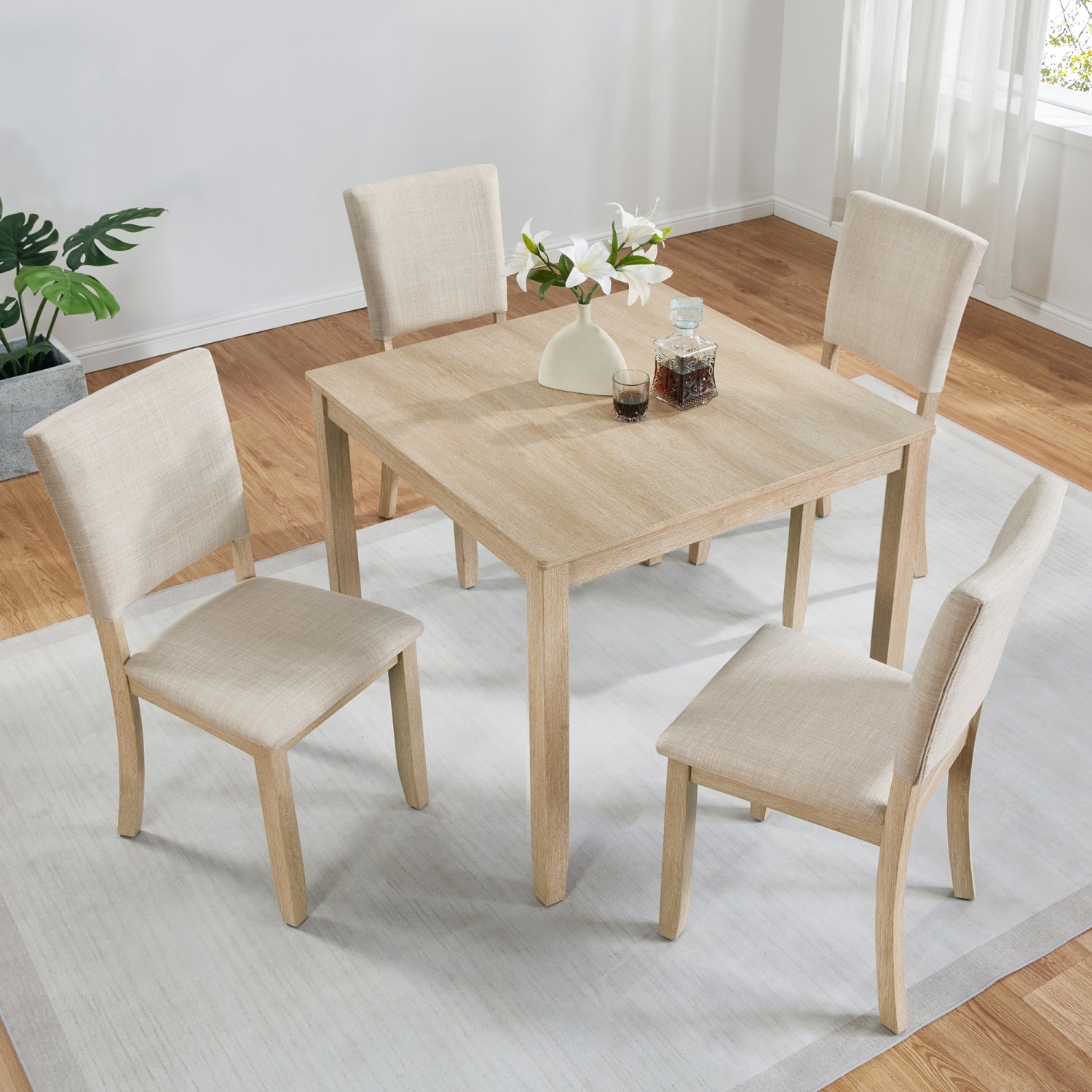 5 Piece Dining Table Set Wood Dining Table with 4 Upholstered Chair for Kitchen