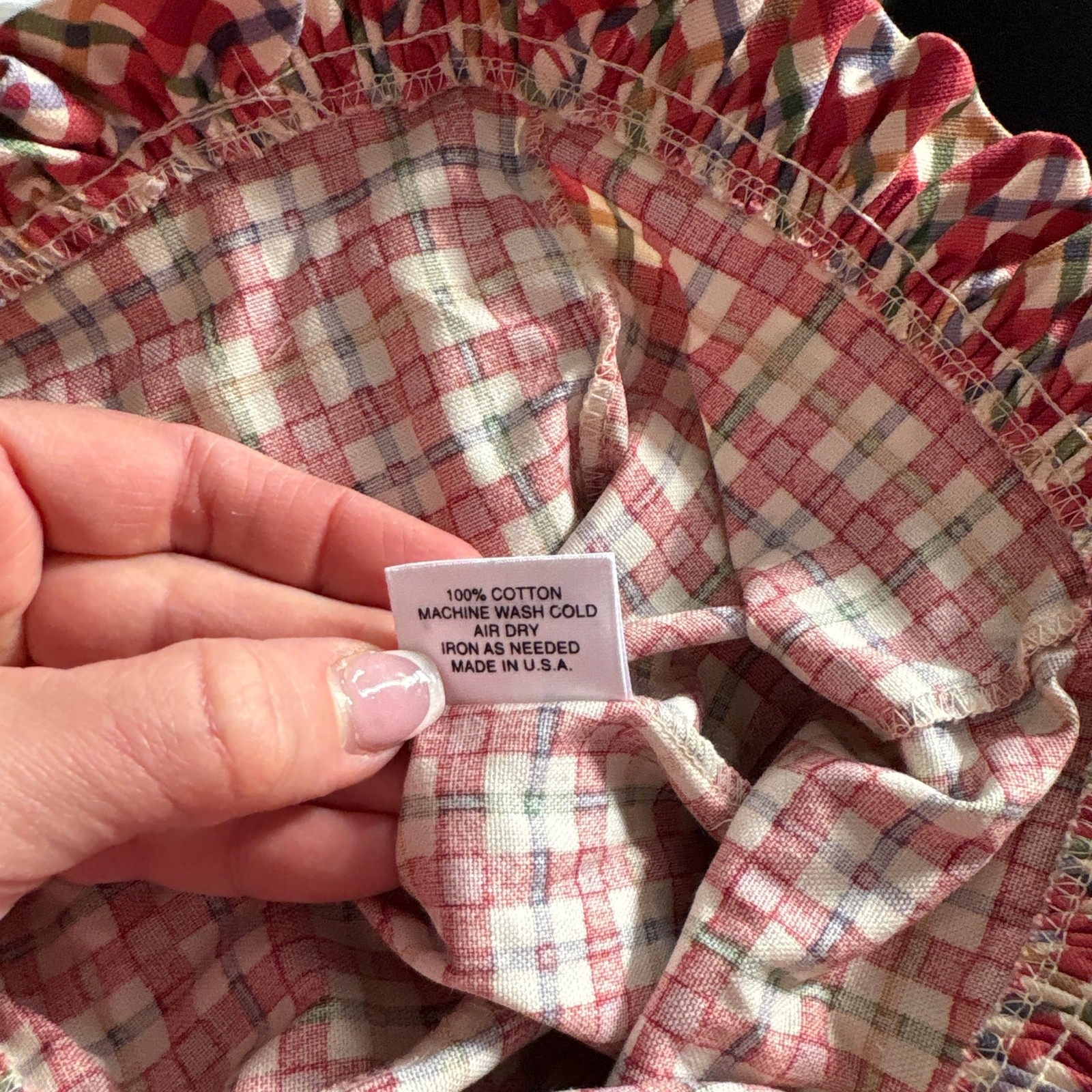 Longaberger Cherry Red Plaid Ruffled Basket Liner