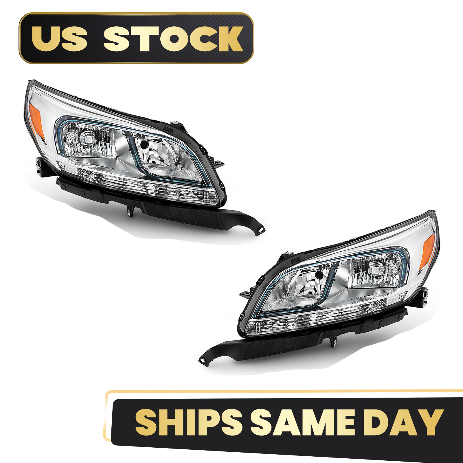 Halogen Headlight For 2013-2016 Chevy Malibu w/o Projector Left+Right Pair