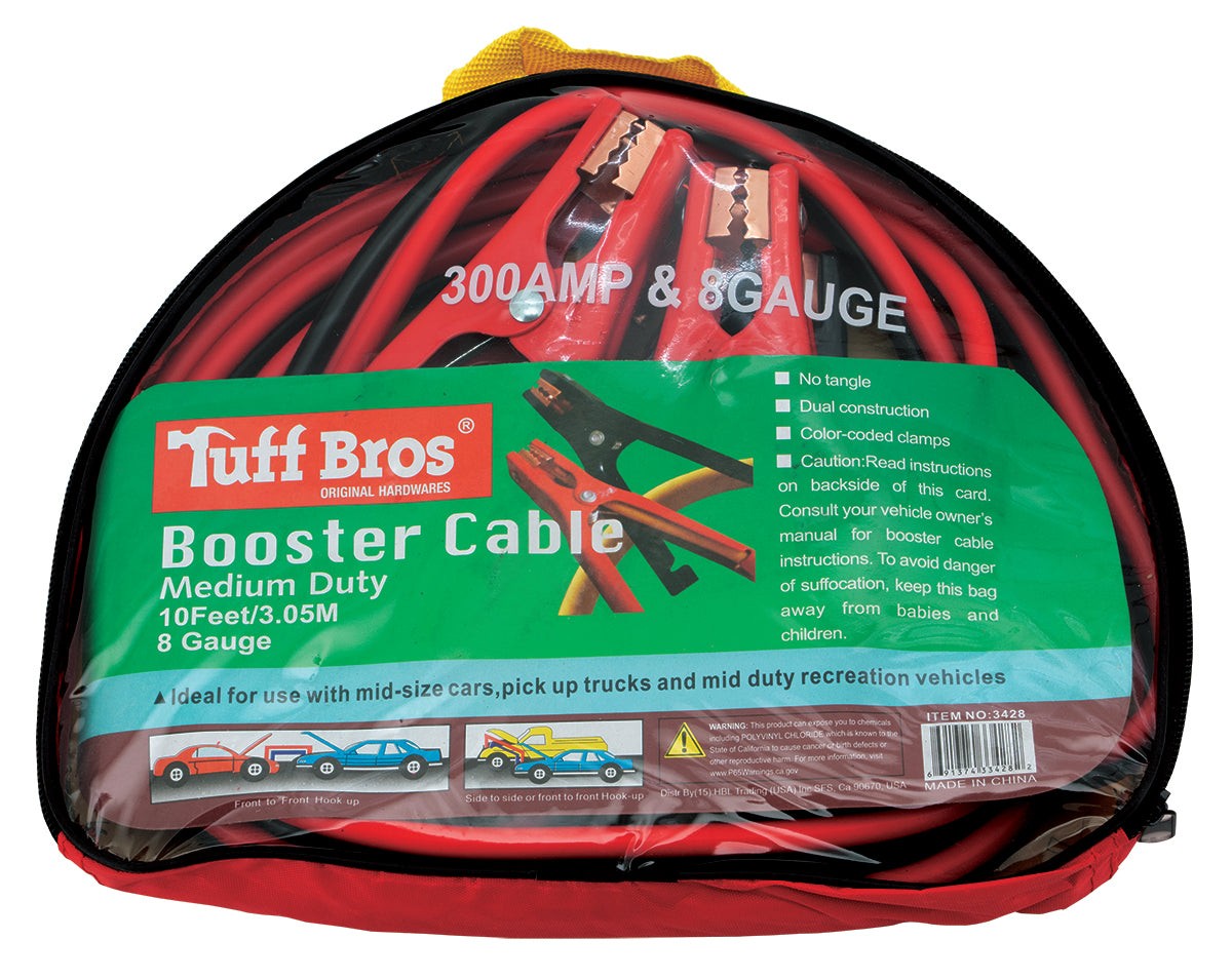 10' 8-Gauge Booster Cable, 300 Amps, with Zipper Bag (Case of 12)