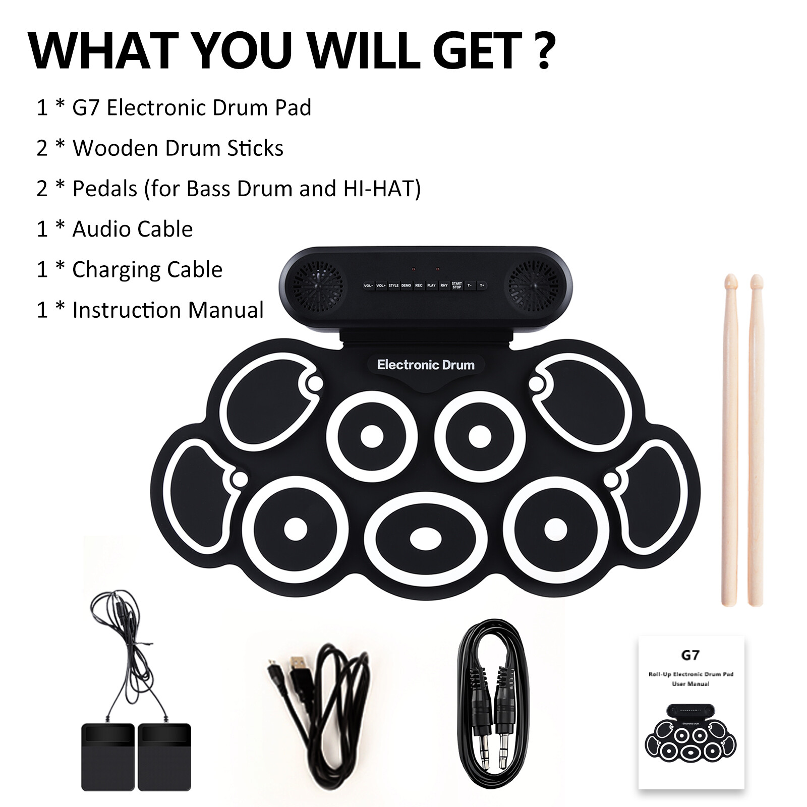 Electronic Drum Set 9 Pads Drum Practice Pad Kit Roll-Up Electric Drum Set