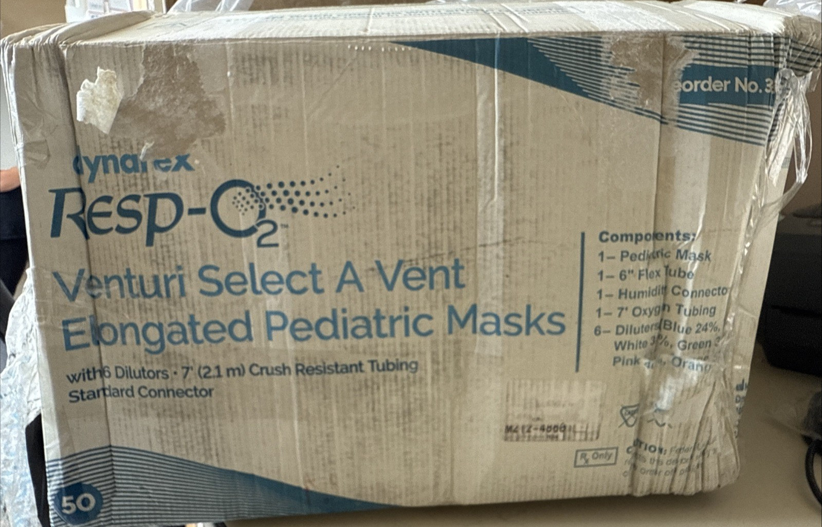Dynarex Venturi Elongated Pediatric Masks - With 6 Dilutors - Case of 50