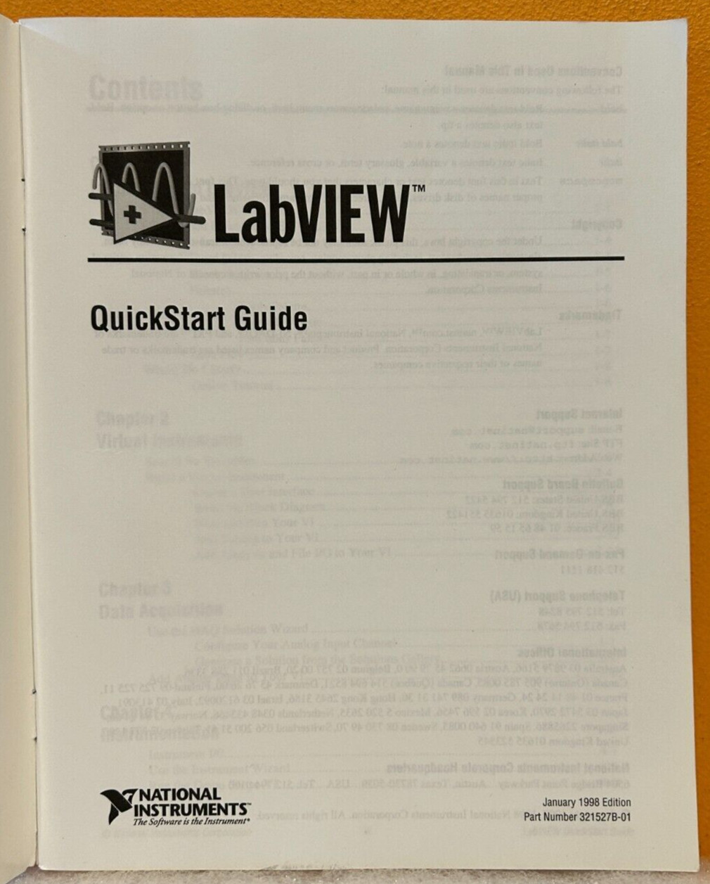 National Instruments 321527B-01 1998 LabView Quick Start Guide Manual.