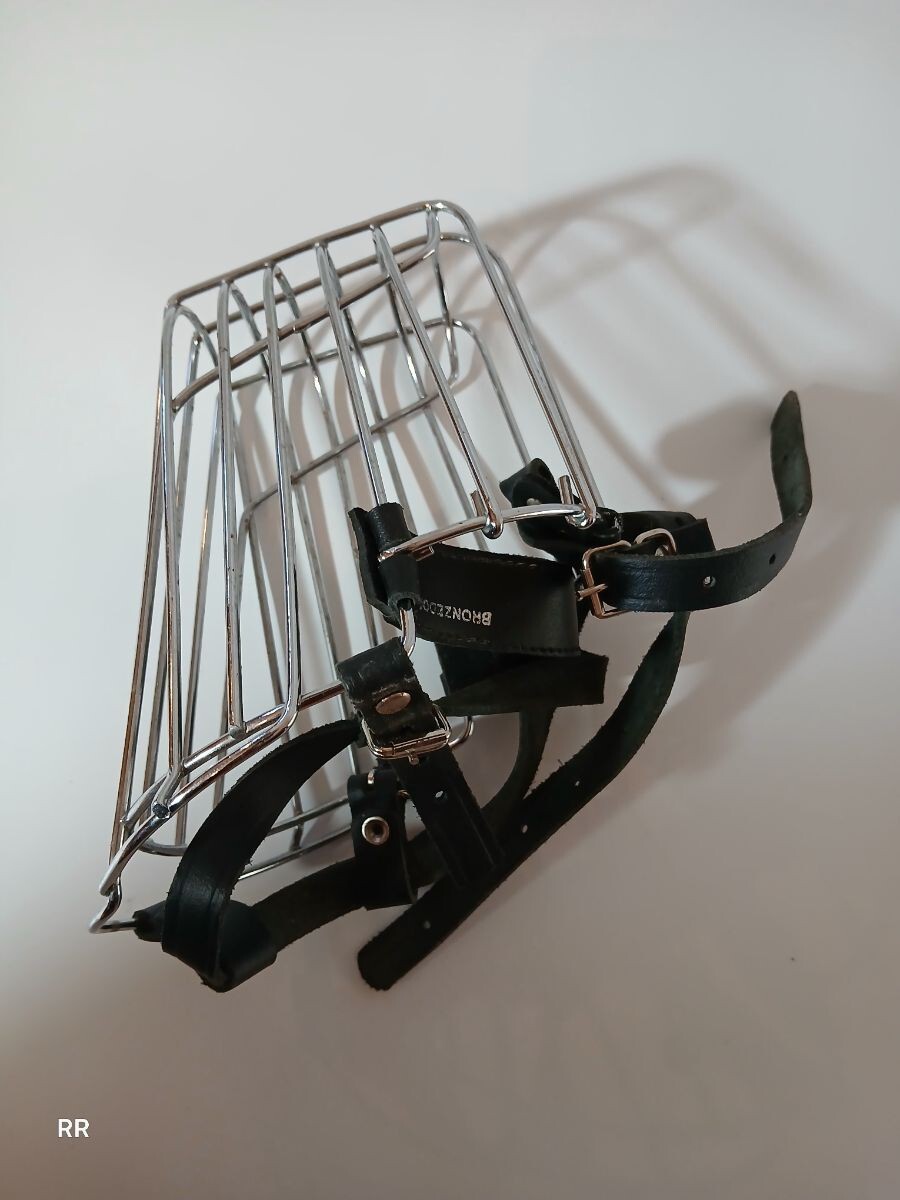 BRONZEDOG Dog Muzzle Metal Mask - Wire Basket - Adjustable leather Straps Large