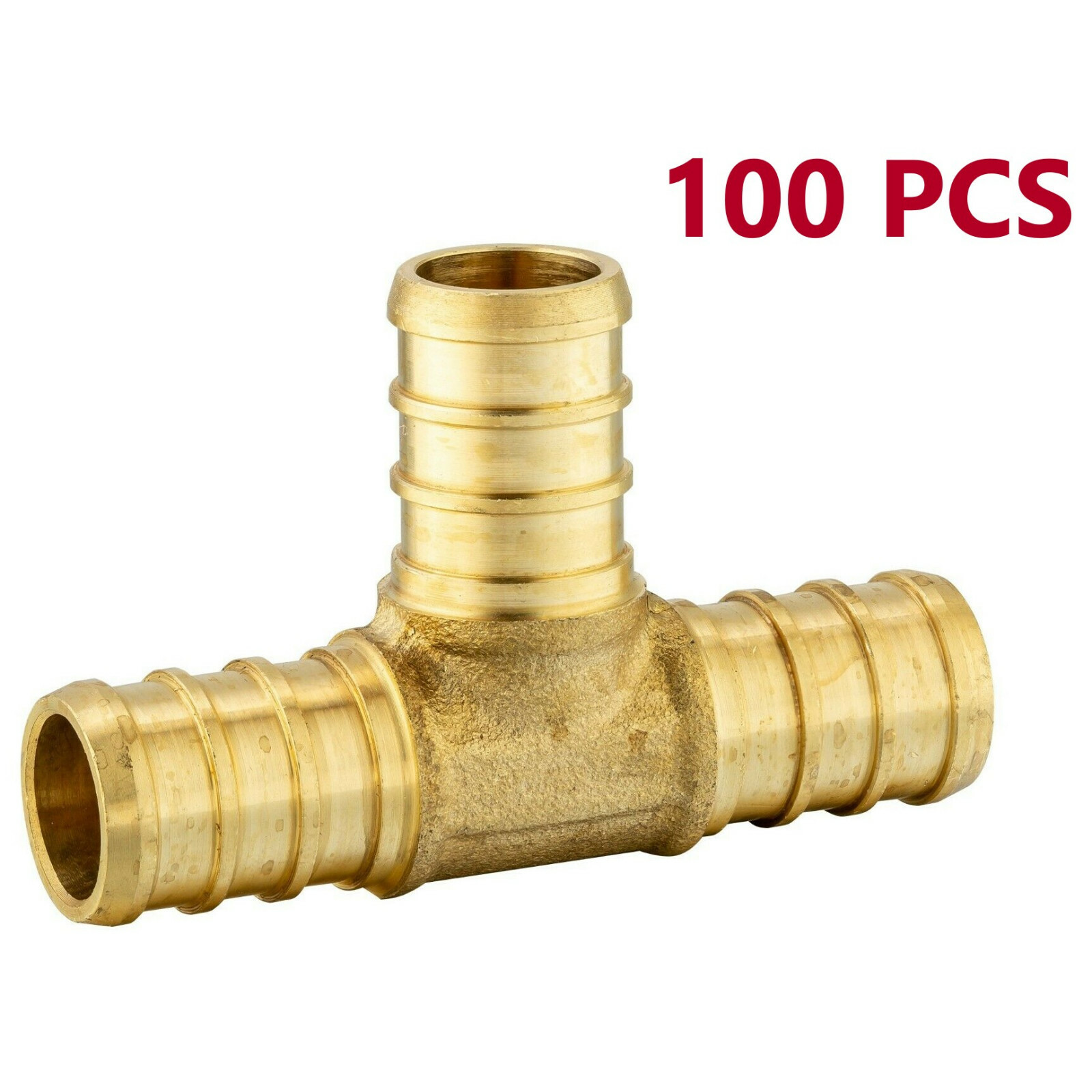 EFIELD 100PCS 1/2" X 1/2" X 1/2" PEX TEE BARB CRIMP BRASS FITTINGS ,LEAD FREE