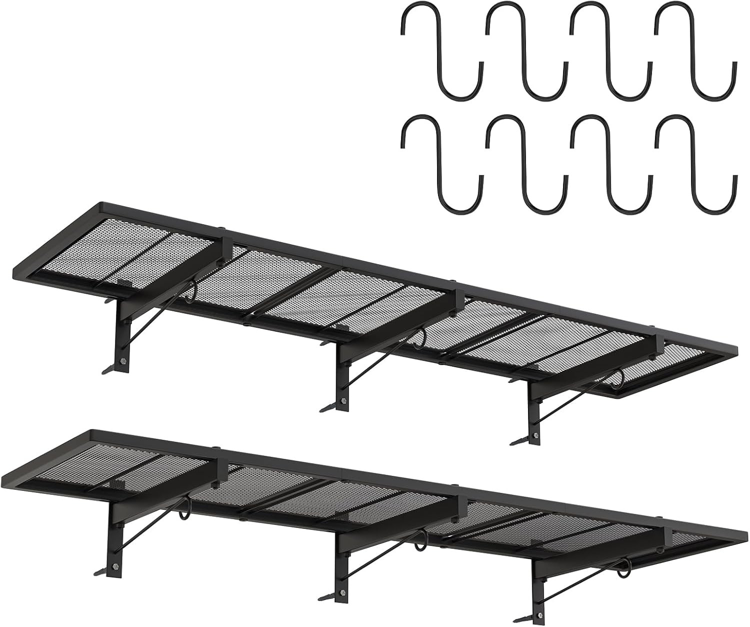 Heavy Duty 2 Pack Garage Wall Shelf, 320 LBS Capacity with Hooks