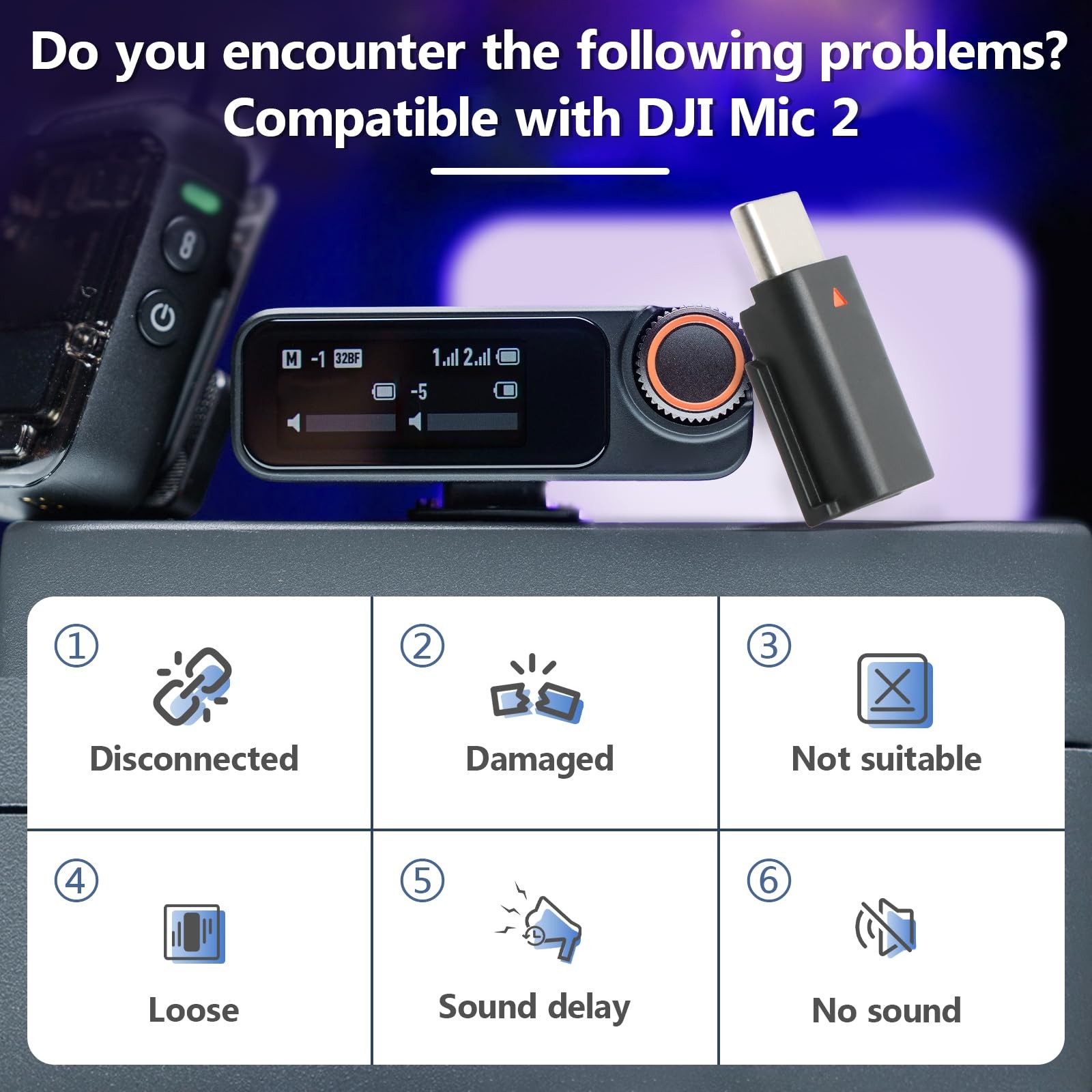 for DJI MIC 2 Adapter Type-C Phone Wireless Microphone Receiver Mic Black