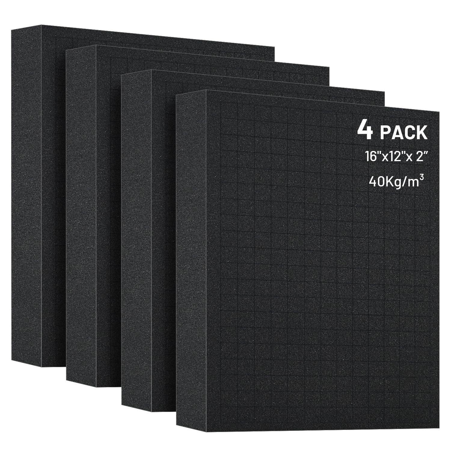 FoamJoy 4 PCS 16x12x2 Inch Pick and Pluck Foam 【4PCS】16 x 12 x 2 ", Black