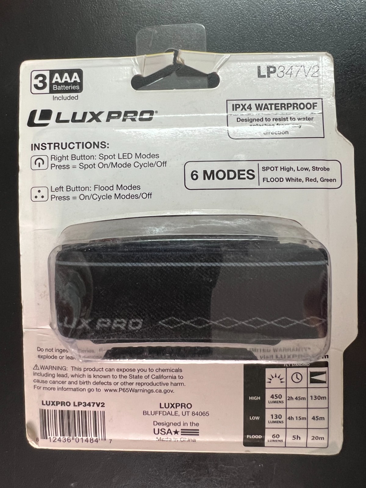 LUXPRO LP347V2 Ultra Bright Multi-function 450 Lumen Multi-color LED Headlamp 47
