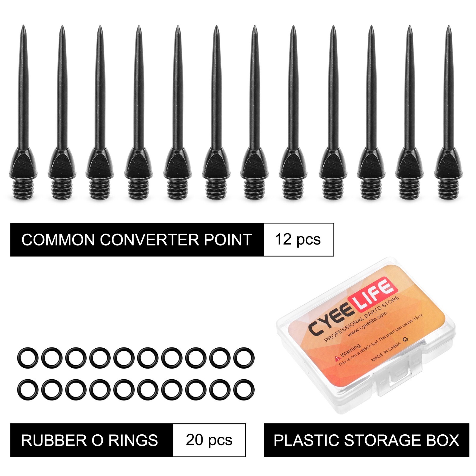 12pcs Darts Steel Points+Ruber Rings Adapter conversion Tips CyeeLife