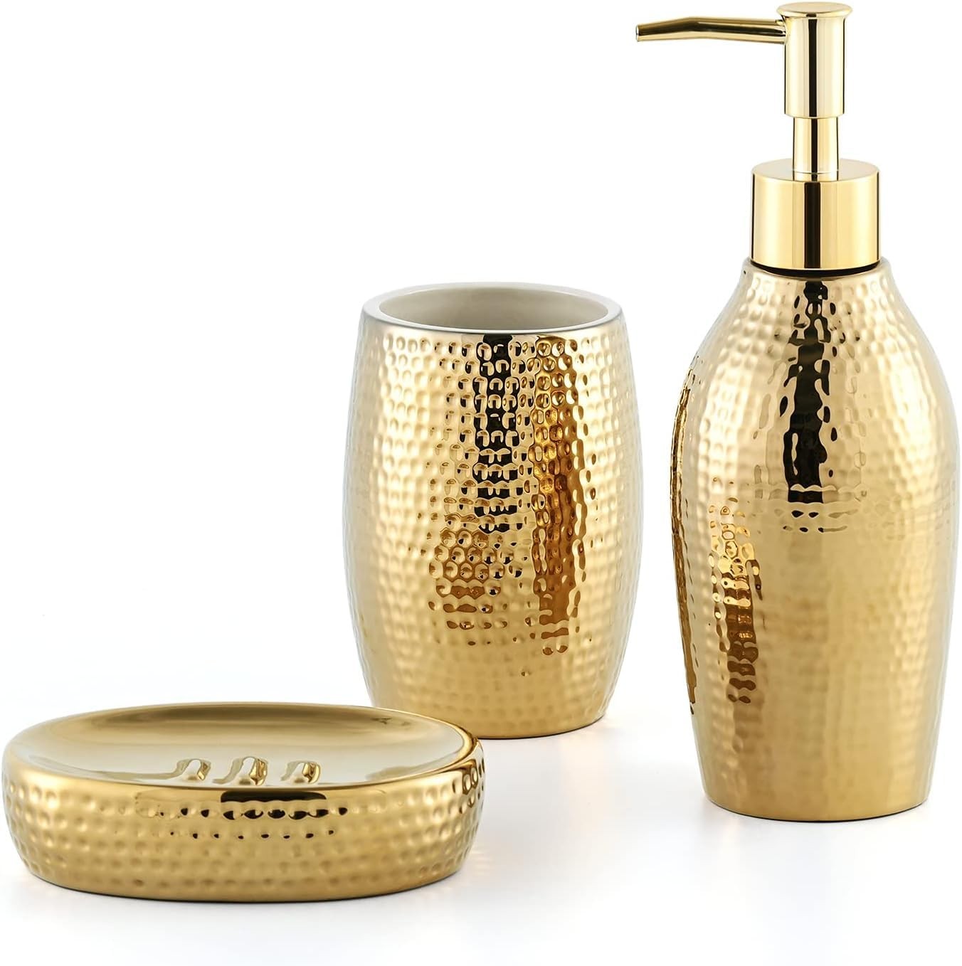 Gold Bathroom Accessory Set - 3 Piece Decorative Ceramic Bathroom Accessories S