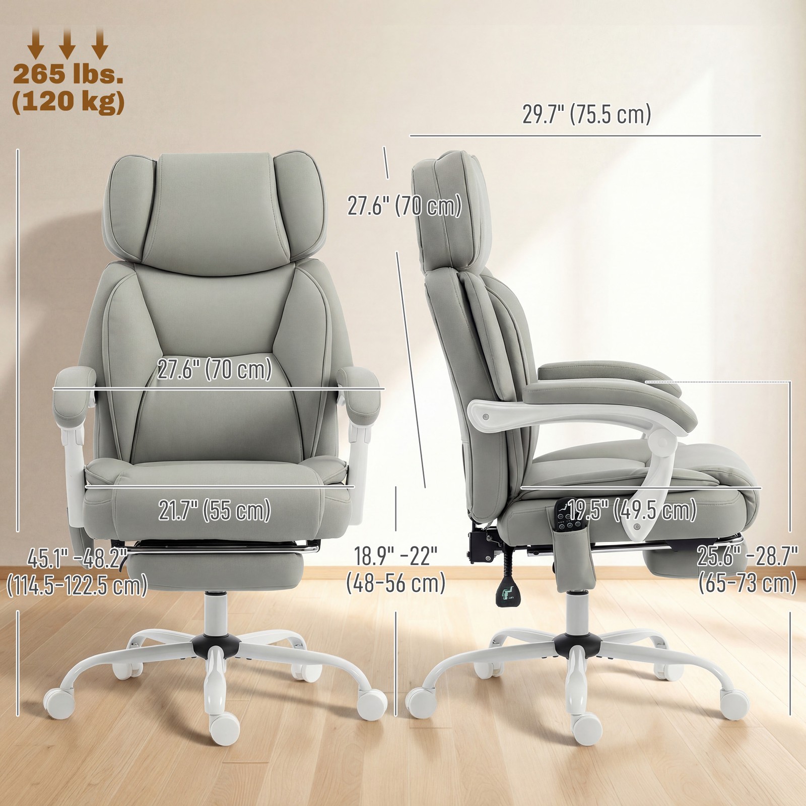 Massage Office Chair with Heat Reclining Function, Light Gray