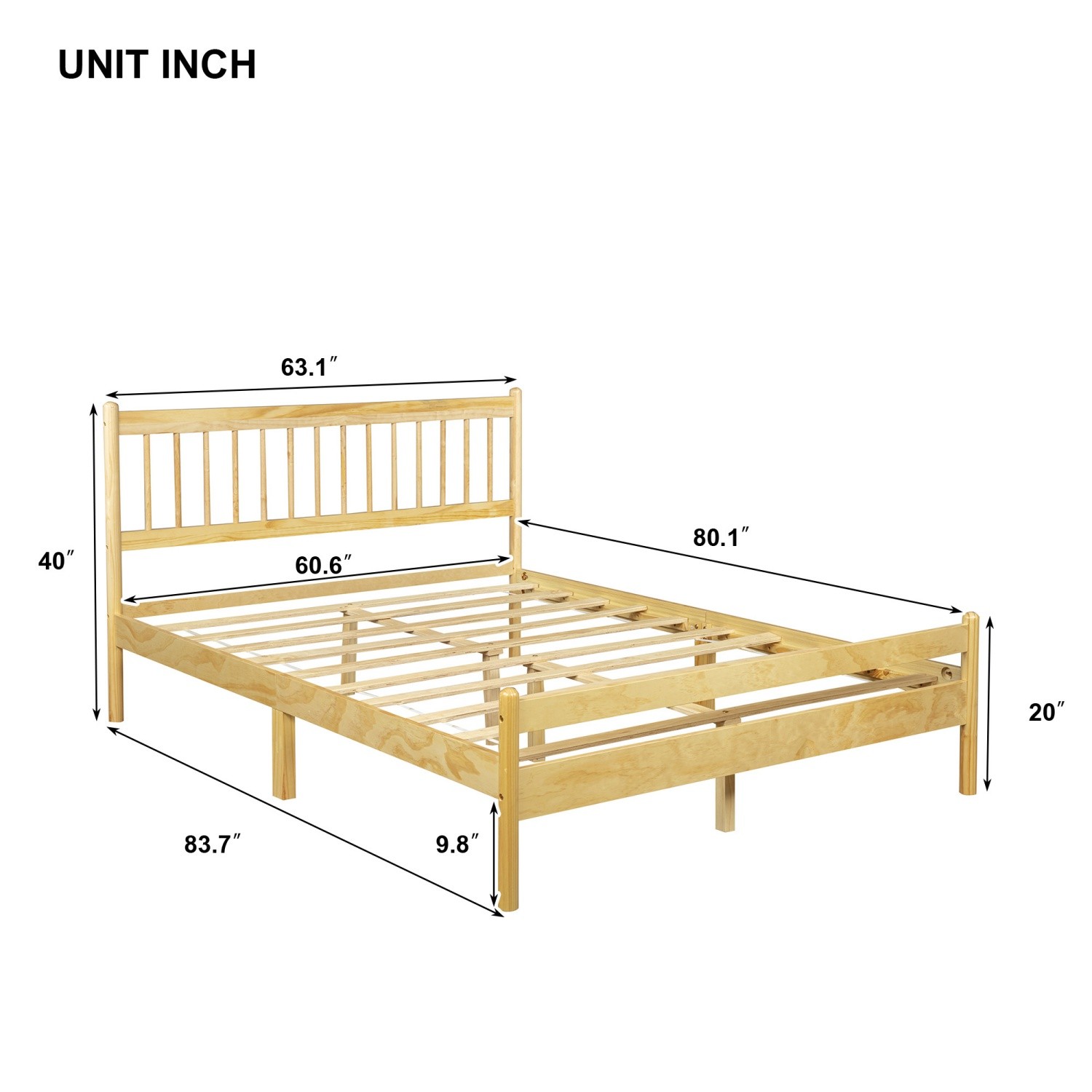 Queen Size Solid Wood Bed Frame w/ Headboard & Footboard No Box Spring Needed