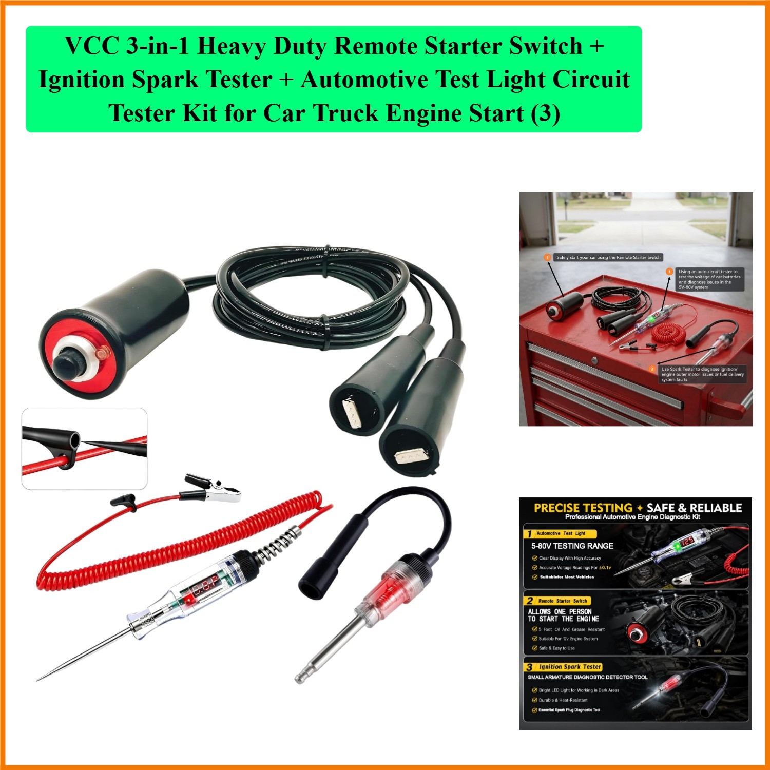 3-in-1 Heavy Duty Remote Starter Switch + Ignition Spark Tester + Automotive ...