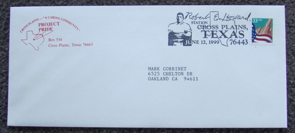 ROBERT E HOWARD CONAN PROJECT PRIDE SPECIAL 1ST DAY POSTAL CANCEL COVER 1999