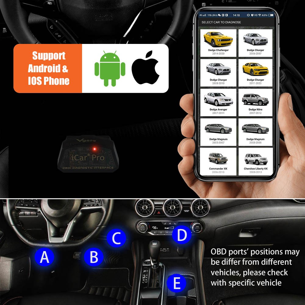 Vgate iCar Pro 4.0 OBDII Scanner Code Reader BI.MMERCODE For IOS and Android