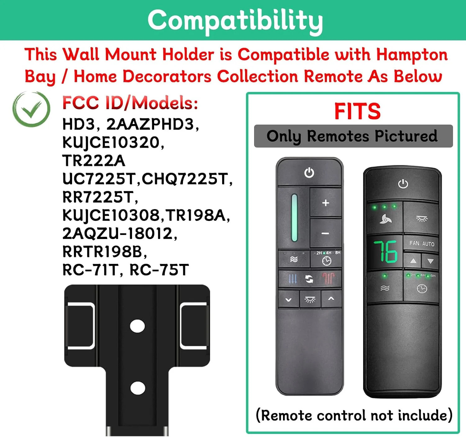 Ceiling Fan Remote Control Wall Mount Bracket for HD3/UC7225T | Suitable for Ham