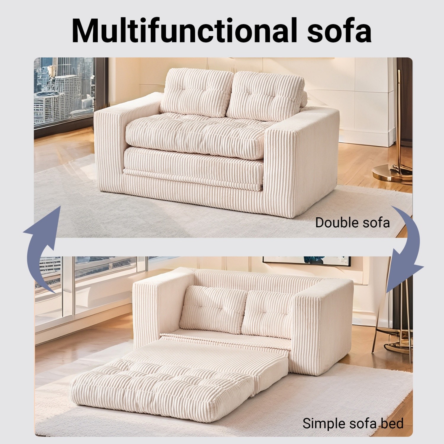 Folding Convertible Sofa Bed Floor Loveseat Sofa w/ Steel Frame for Small Space