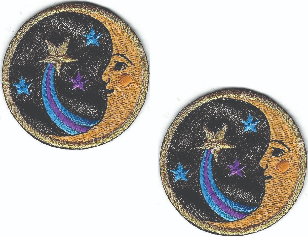 Moon Face Astrology Patch Embroidered Cut out Iron on Sew on (2" in) set of 2