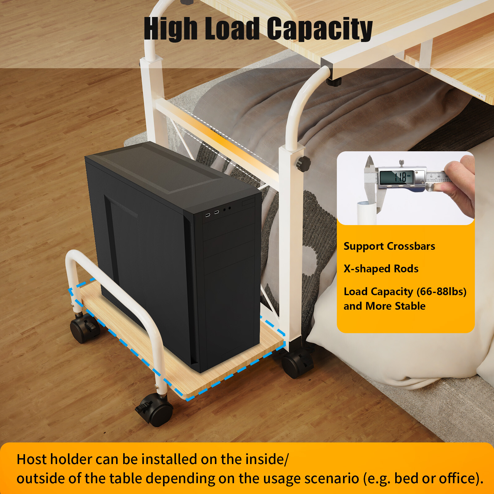Over bed Table Desk Height Adjustable Rolling Laptop Computer Desk Cart For Home