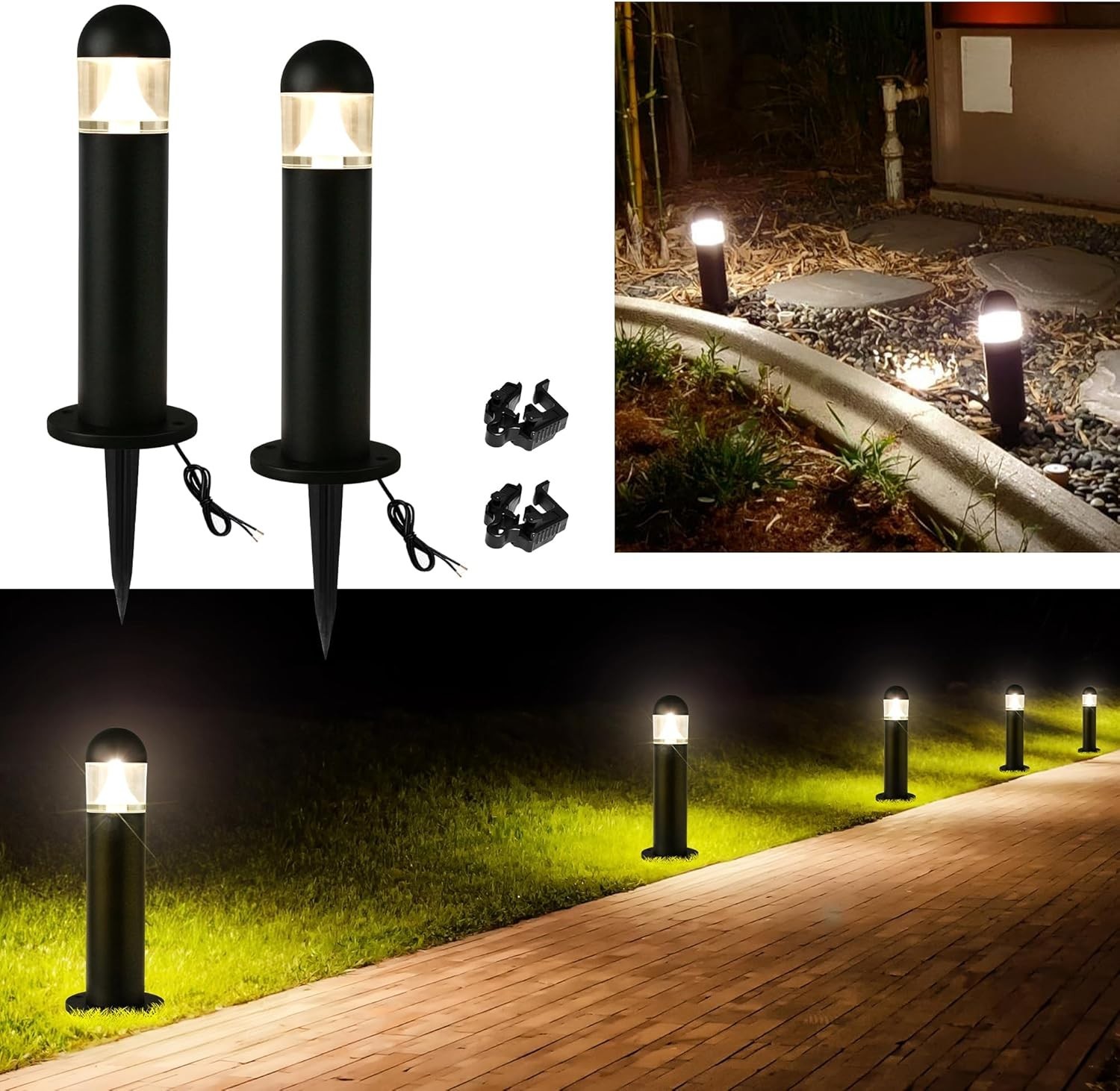 2 pack - Low Voltage Landscape Pathway Lights, 12V LED Bollard Light Waterproof