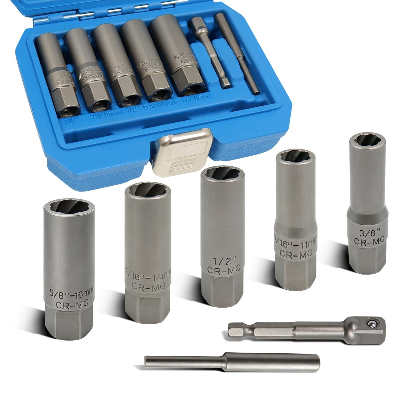 7PCS Spiral Deep Extractor Set - Spark Plug, Broken Bolt & Stud Remover Tool