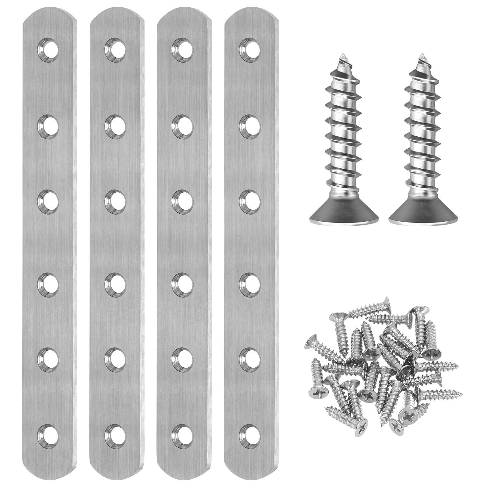 4 PCS Straight Brackets, 6 inch Flat Braces, Stainless Steel Silver