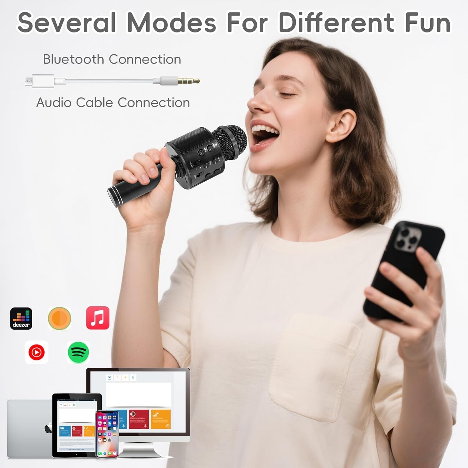Versatile Wireless Karaoke Microphone with Adjustable FM Radio & Noise Reduction