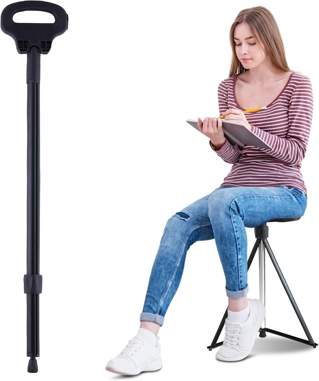 Walking Cane with Seat Folding Lightweight, 2-In-1 Cane Stool for Adults, Alumin