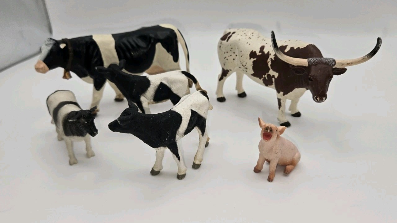 Safari Ltd Farm Animals Cow Calves Pign Mojo Longhorn Bull Figure Lot of 6