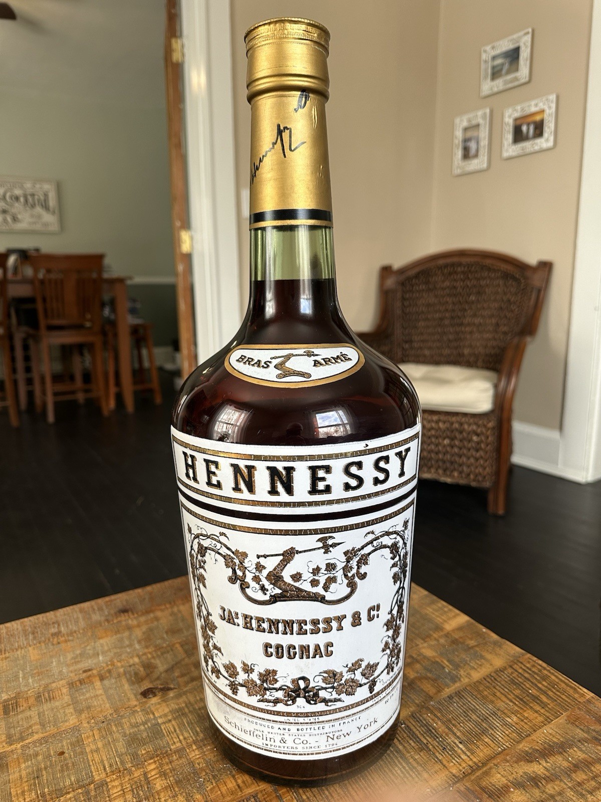 VTG 1960s Hennessy Cognac Bras Arme Empty Huge 21" Glass Bottle Prop Giant