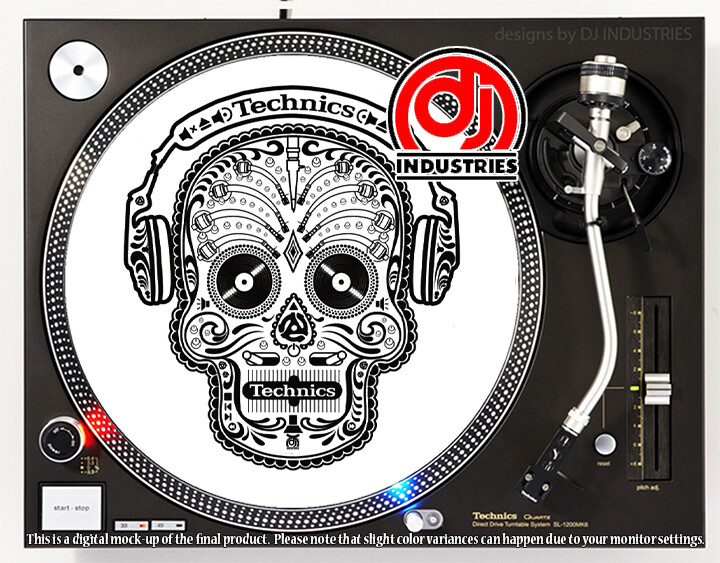 Technics Skull White - DJ slipmat for LP turntable record player