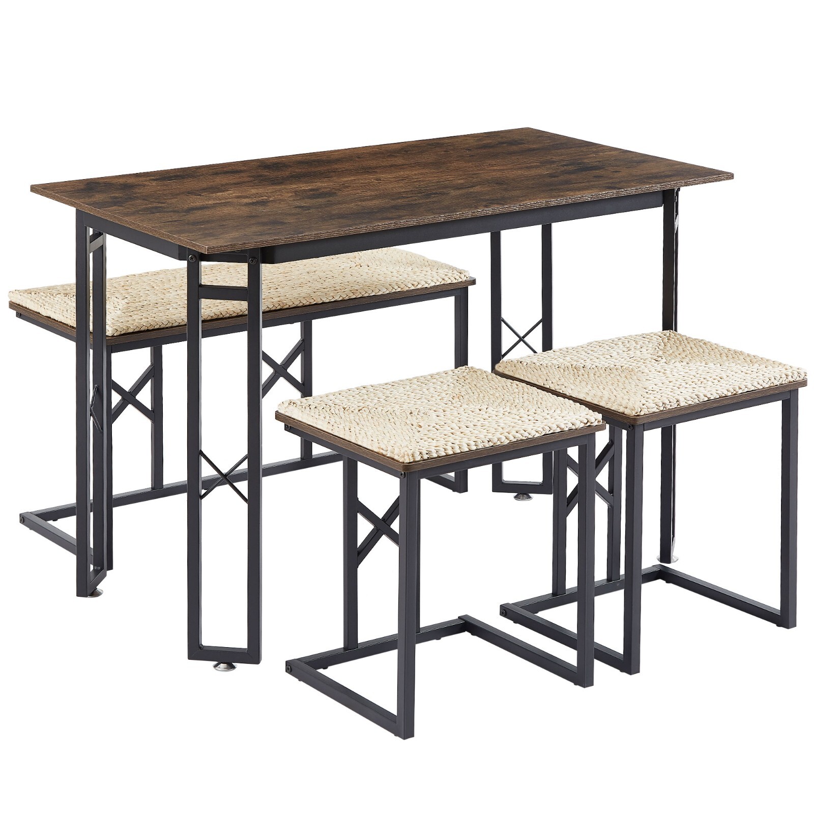 4 Piece Dining Room Table Set with Bench and 2 Stools Small Space for Kitchen