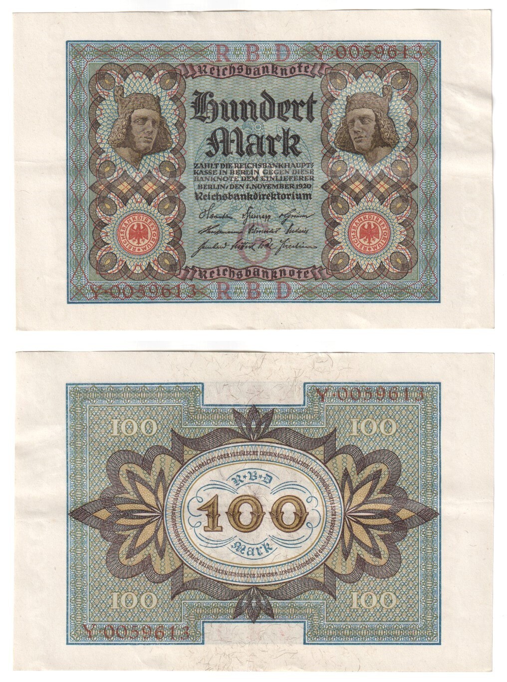German 100 Mark Banknote (1920) P.69 - VF+