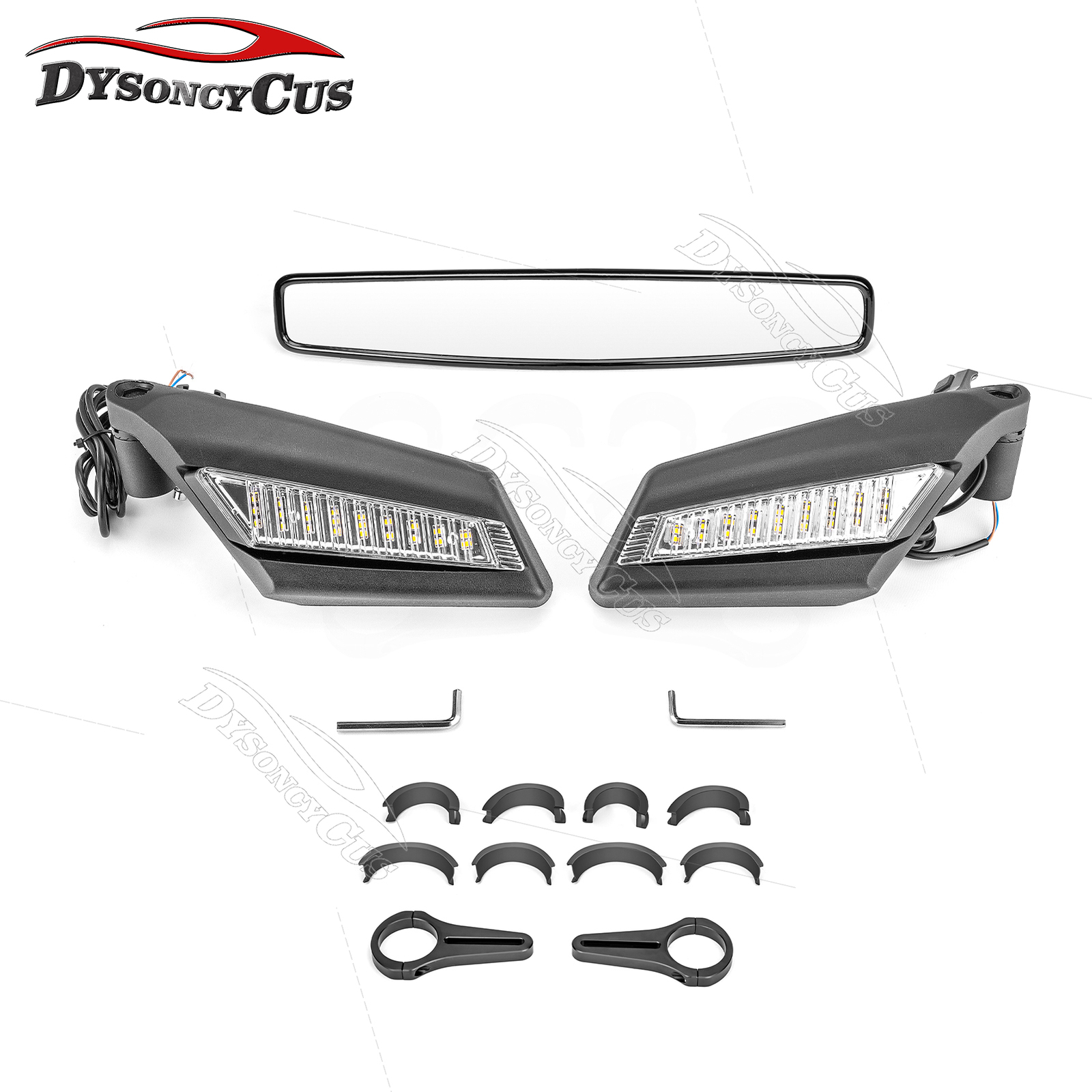 LED Rear Side Racing Mirrors+Wide Center Mirror For Yamaha Rhino 450 660 700