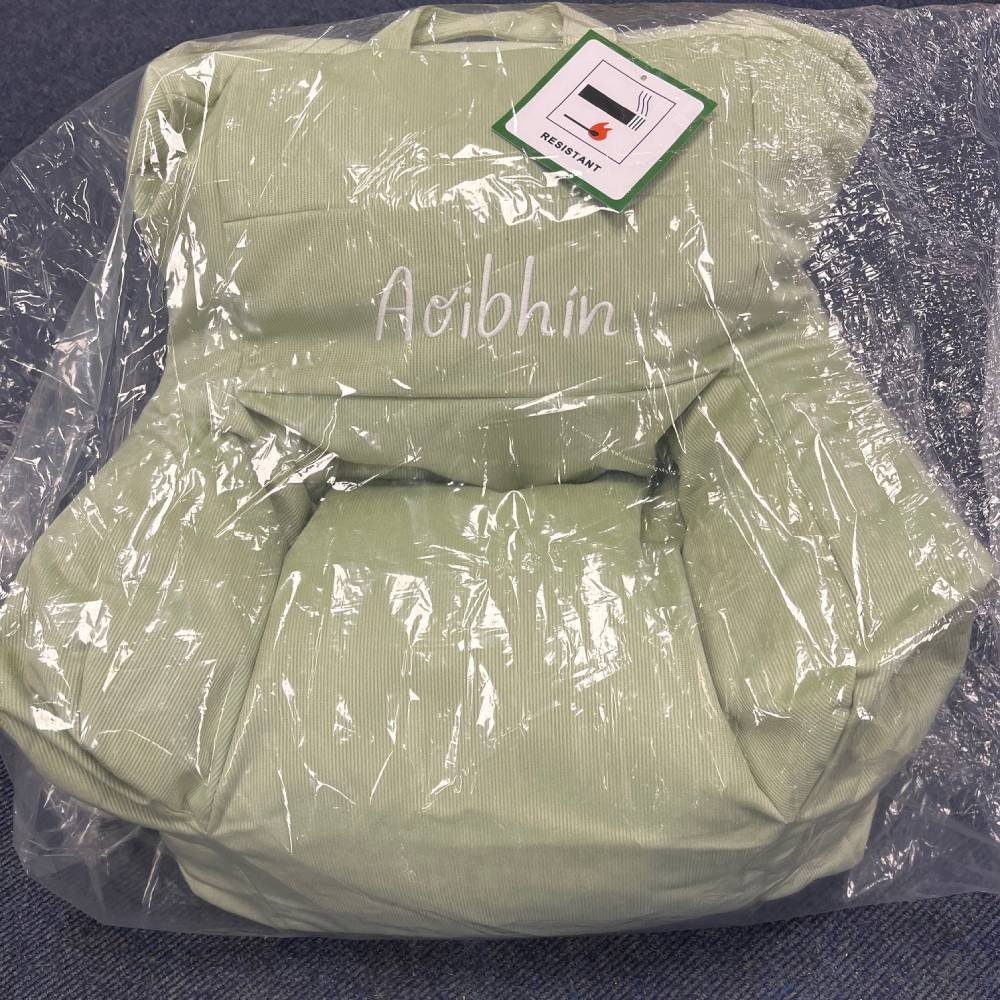 Bean Filled Plain Child Chair Personalised Snuggle Chair Furniture in Sage Cord