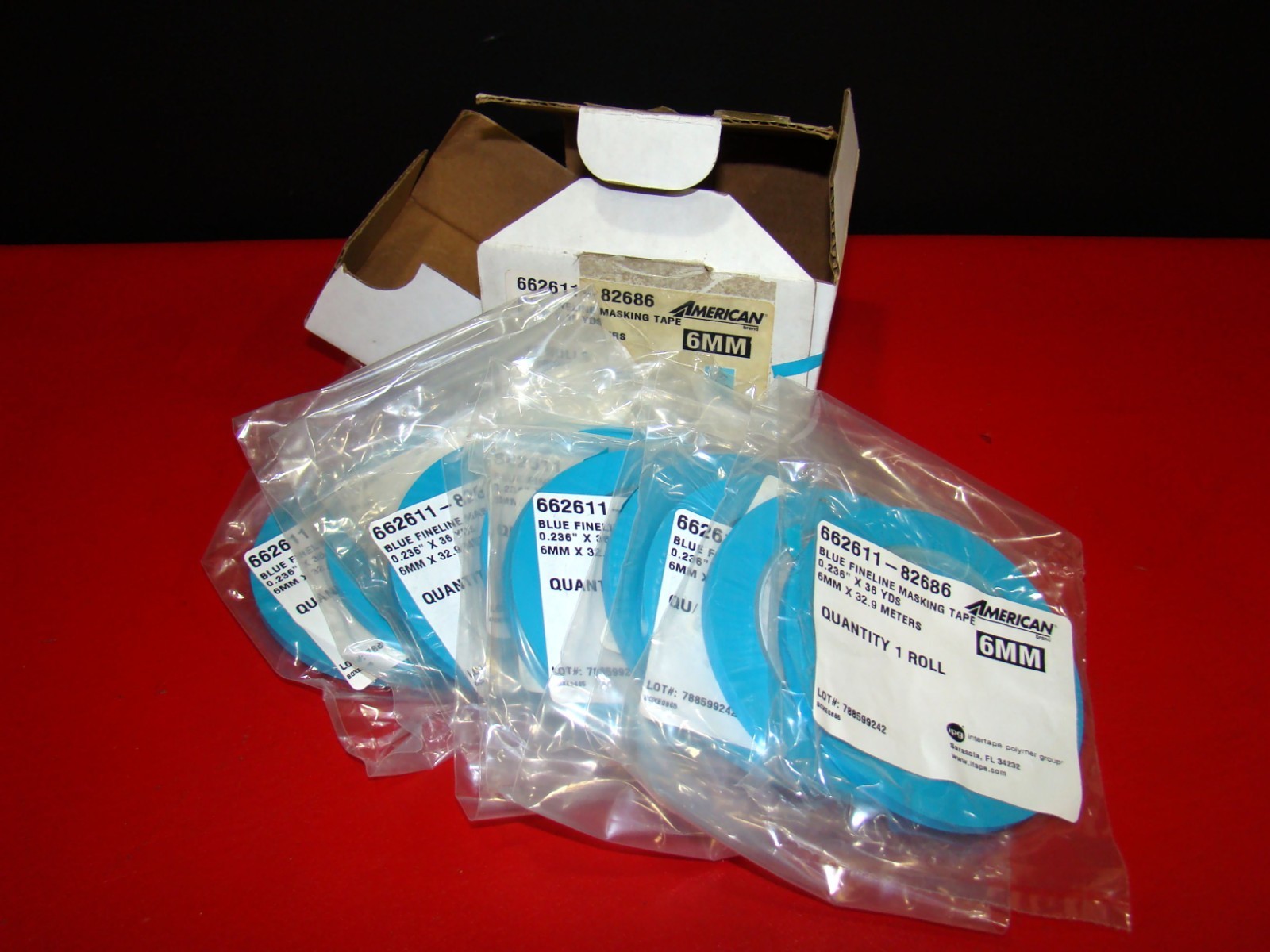 0.25 (1/4) x 36yds 6mm American Blue Fineline Painters Masking Tape LOT 11 & EXT