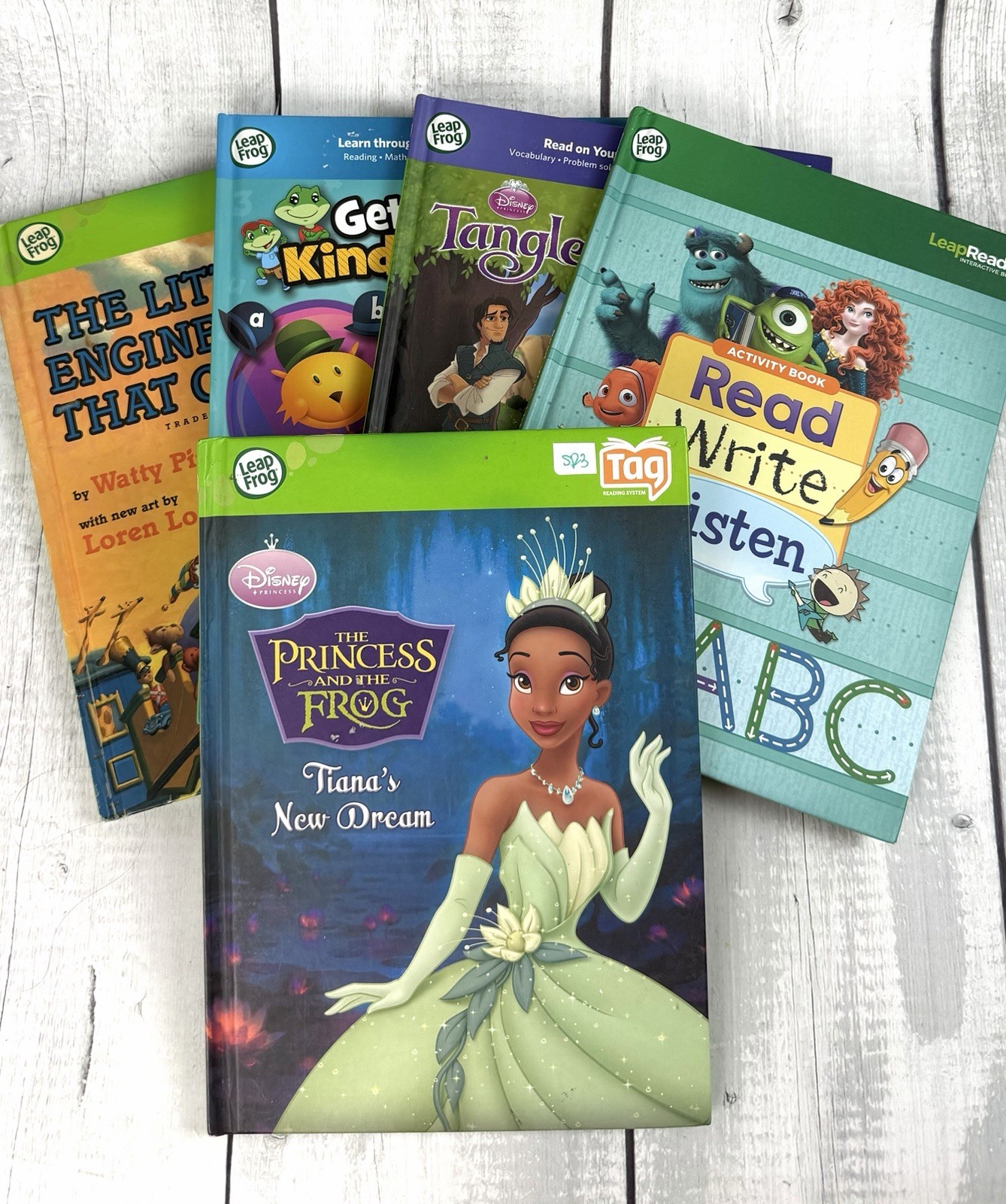 Set of 5 Leapfrog Tag Reader System Books Disney Tangled Little Engine Tiana K-5