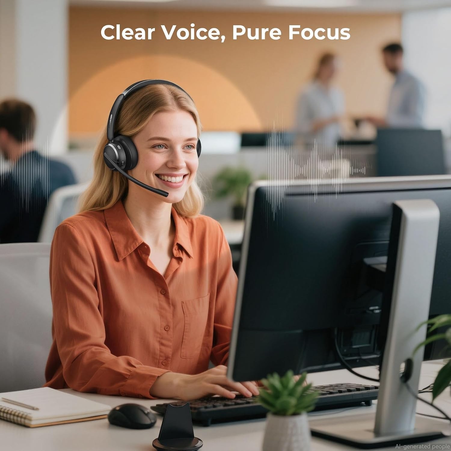 Wireless Headset with Mic for Work, Bluetooth 6.0 Headset with Microphone for PC