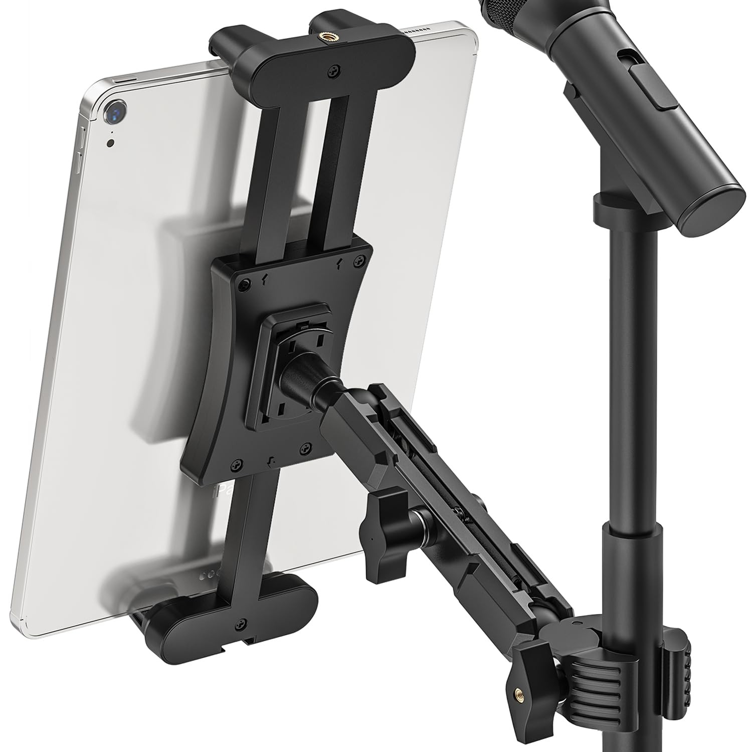 iPad Mic Stand Mount, 360 Rotation Tablet Holder for Microphone Music Stand w...