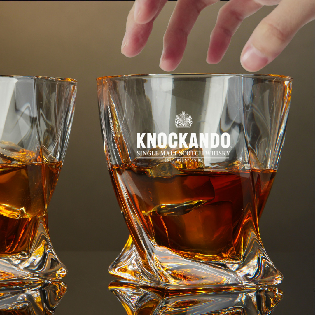 Custom Engraved Knockando Whiskey Glass – 10 oz Twisted Rocks Glass
