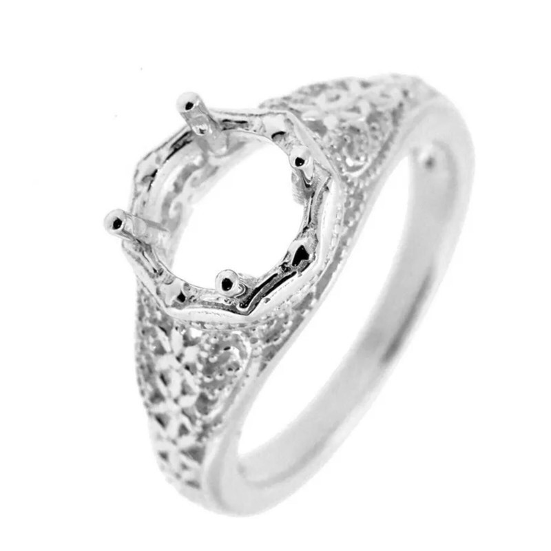 Hexagon Set 8MM Round Shape Semi Mount 925 Sterling Silver Solitaire Women Ring