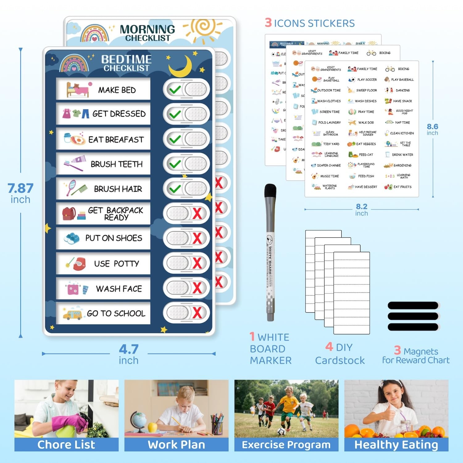 Kids Magnetic Bedtime Morning Routine Chart Visual Schedule ADHD Board