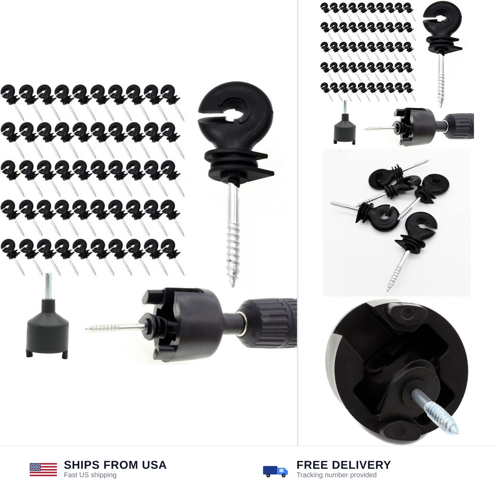 120 Pcs Electric Fence Insulator Screw-in Ring Post Wood with Tool | 1 Pcs Fr...