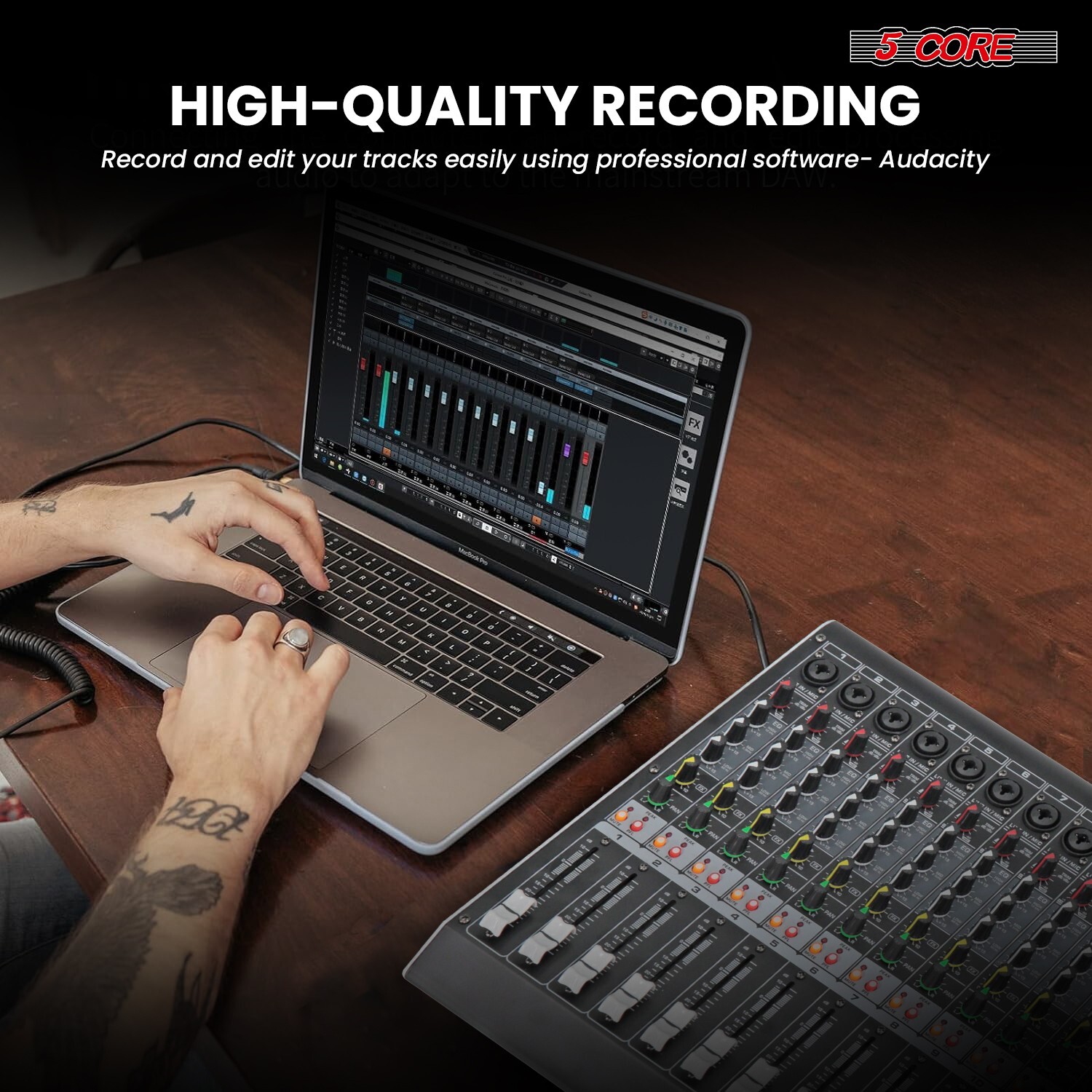 5Core Professional Audio Mixer 16 Channel DJ Mixing Board Bluetooth USB Analog