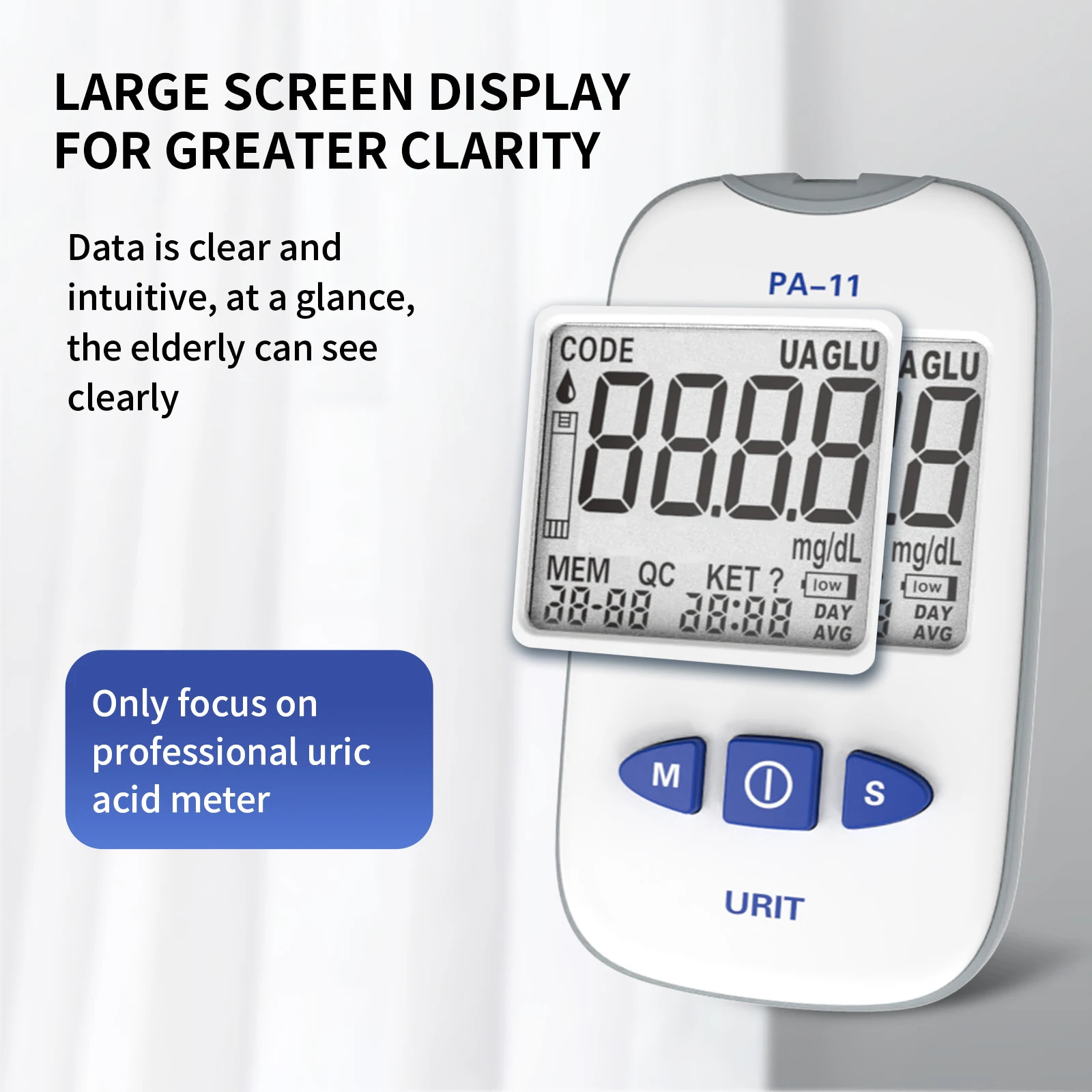URIT PA-11 Uric Acid Test Kit Home Use with 25 Strips Monitor Meter for Gout