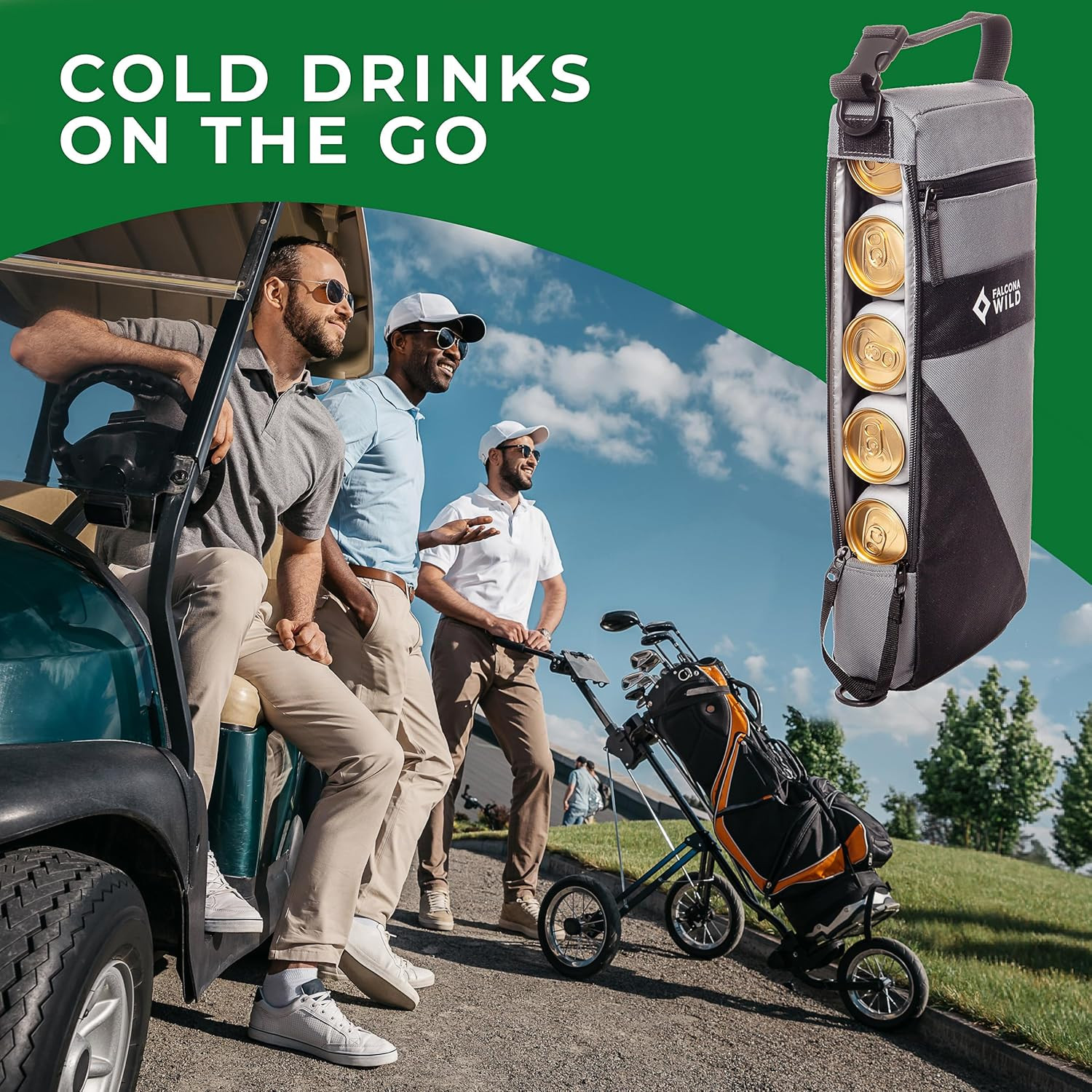Golf Cooler Bag plus Ice Packs - Keeps Drinks Cold for Hours - Holds Cans - Fi