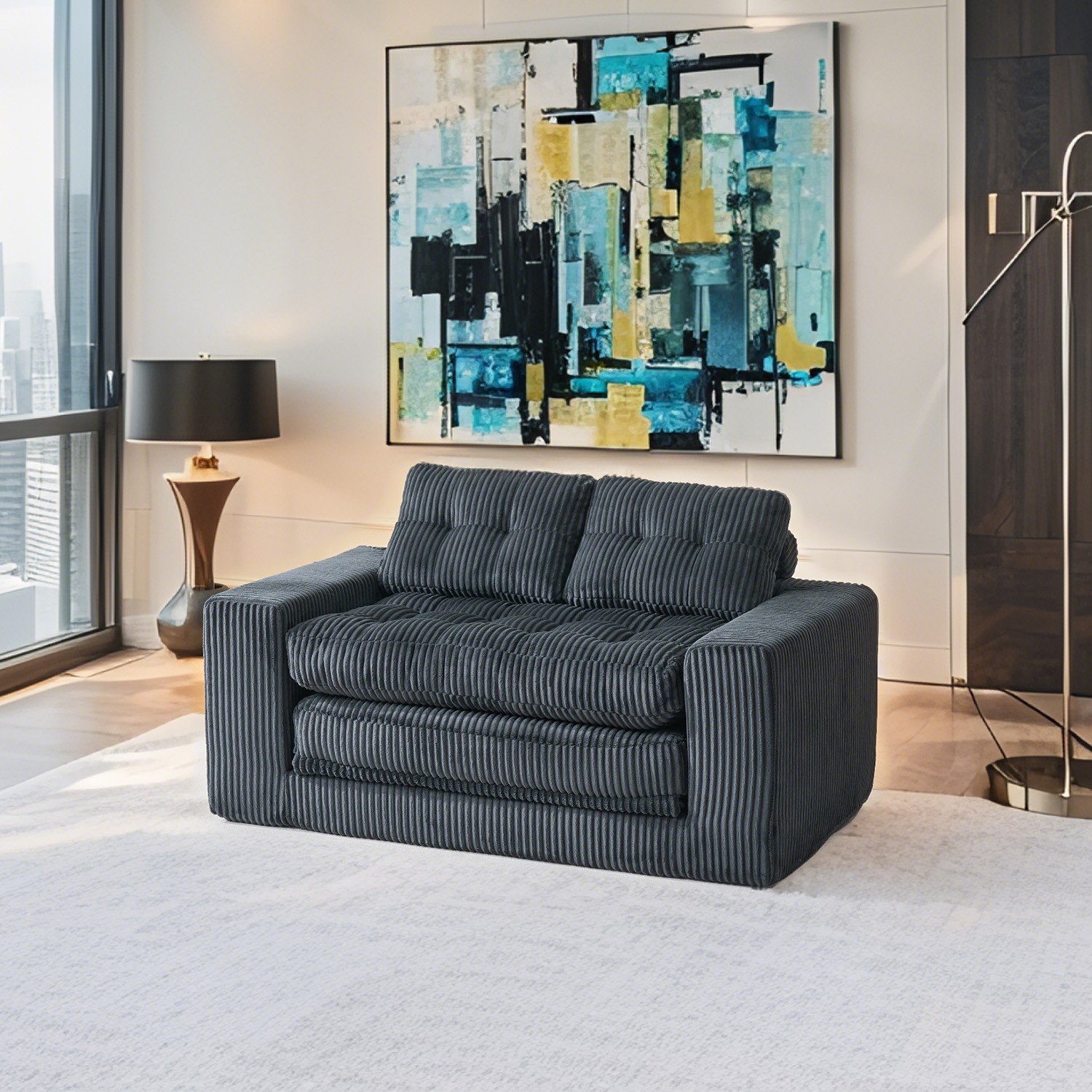 Loveseat Sofa Bed with Memory Foam & Steel Frame - No Assembly, Convertible