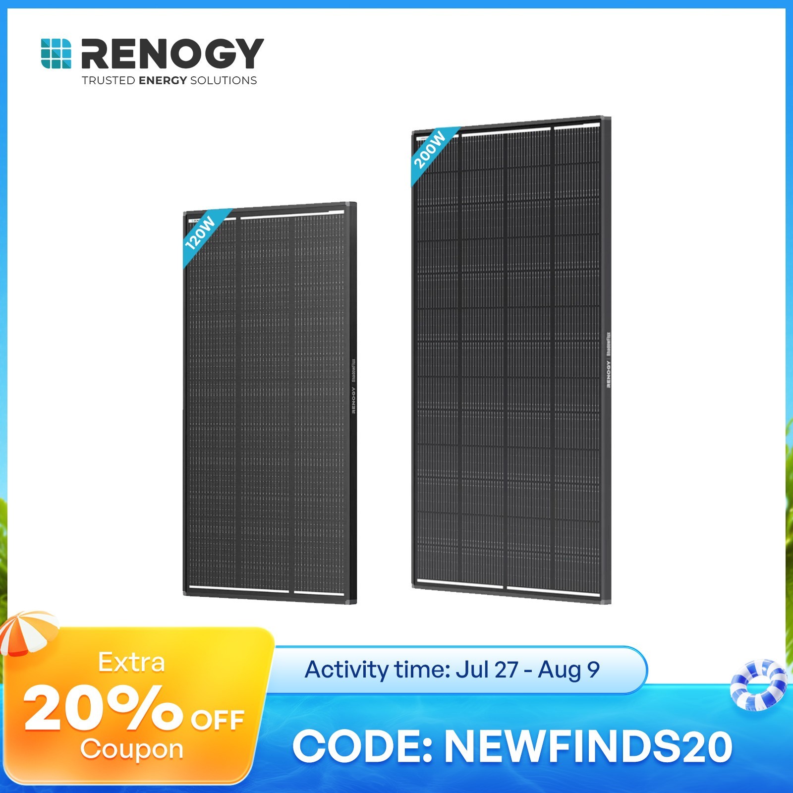 Renogy ShadowFlux N-Type Solar Panel Anti-shading 25% High-Efficiency For Home