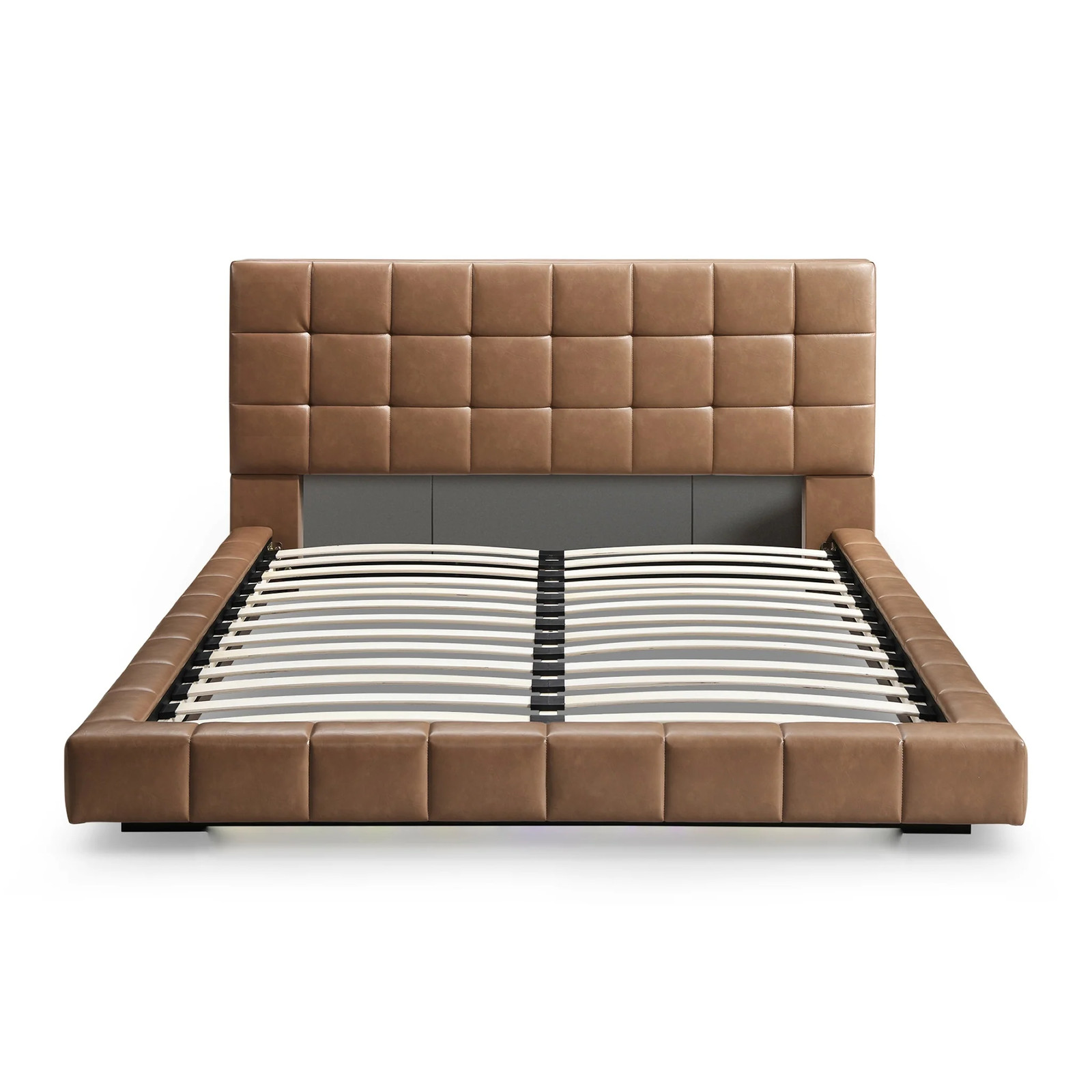 Hudson Tan Vegan Leather Upholstered Queen Platform Bed